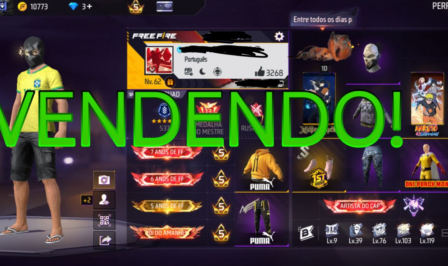 CONTA DE FREE FIRE LEVEL 62/ 7 ANOS