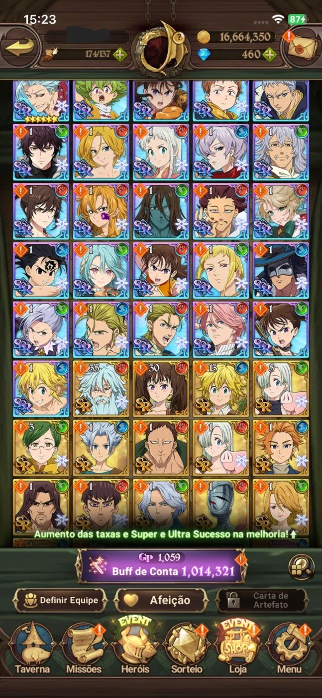 Conta starter com Elizabeth e Meliodas e Mael ur