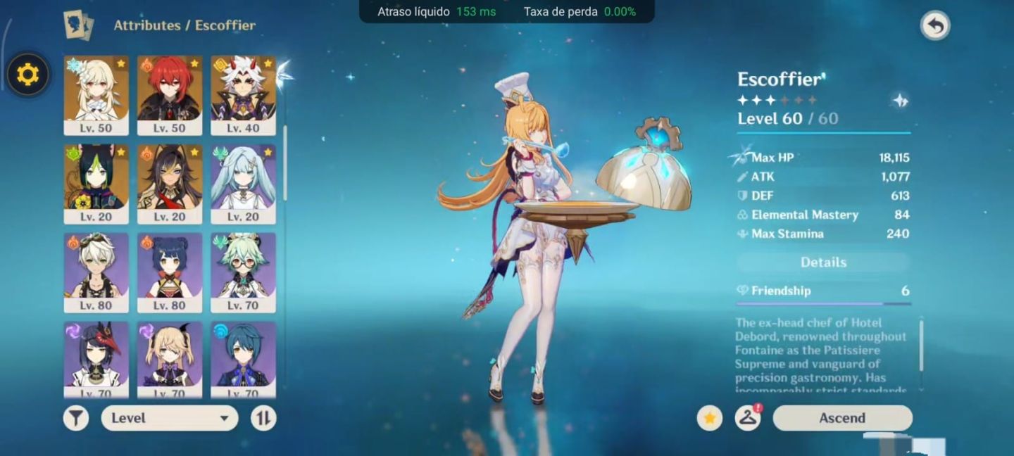 Conta genshin com vesna, columbina, scoffier, neuvi, zhongli