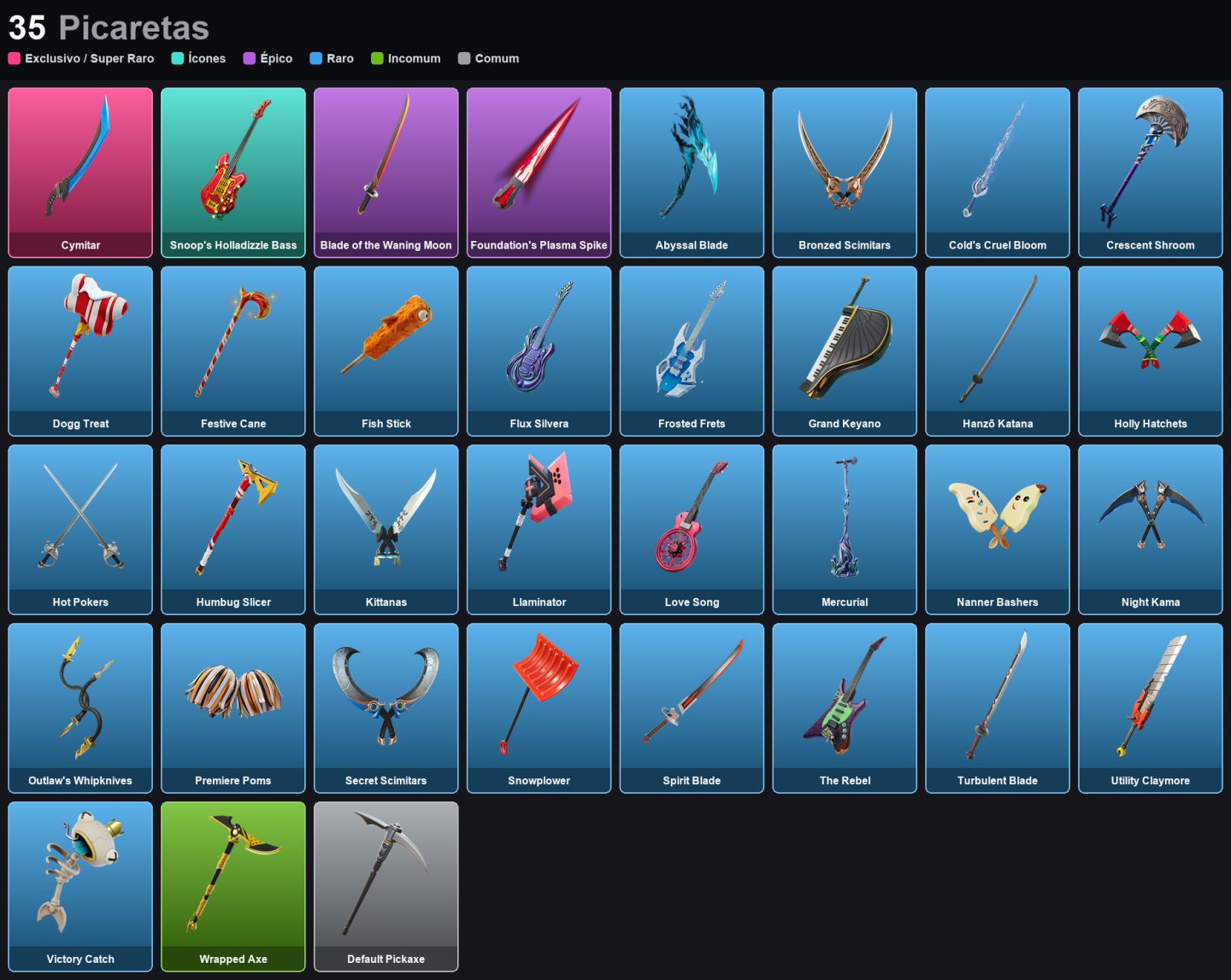 Conta 14 Skins - FIXER - SULTURA - KIM KARDASHIAN - SANTA DOGG - BLUE VIPER