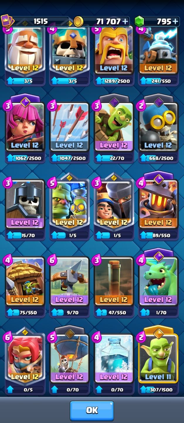 Conta de clash royale, mutos heróis, muitas evoluções, arena 25