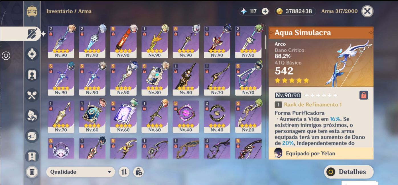 [24 T5 + 10 ARMAS T5] CONTAS GENSHIN IMPACT COM PERSONAGENS LENDÁRIO