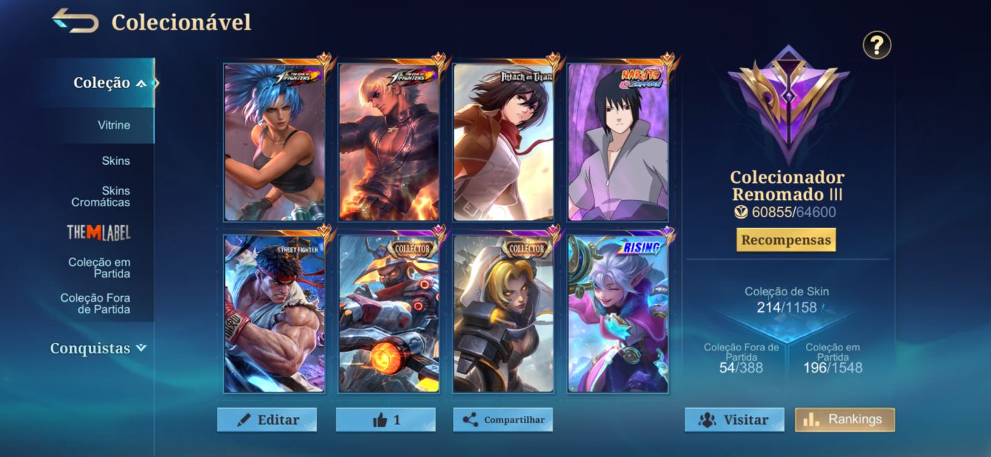 MITICA 51x110 ESTRELAS 214 SKINS COLEC III + SASUKE + 5 COLLABS RARAS