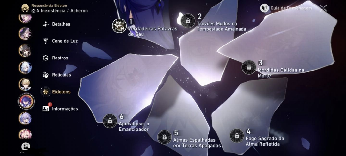 Conta de Honkai Star rail level 70 com vários personagens