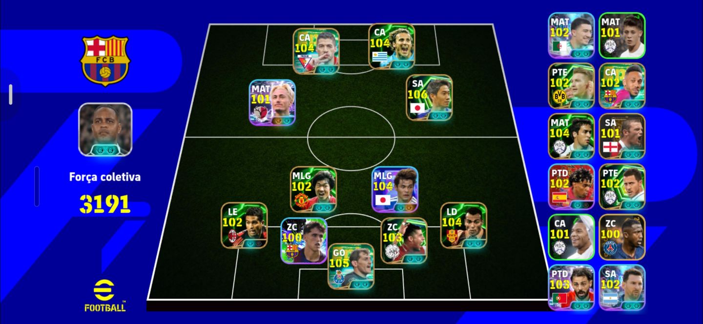 Conta Efootball Com 3191 de força e kagawa, forlan e raúl.