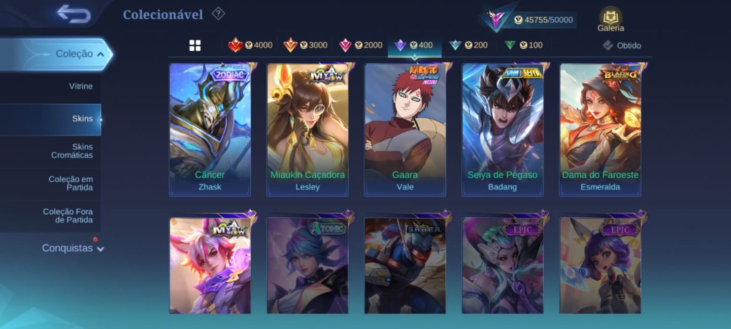 CONTA MOBILE LEGENDS 200 SKINS OPORTUNIDADE