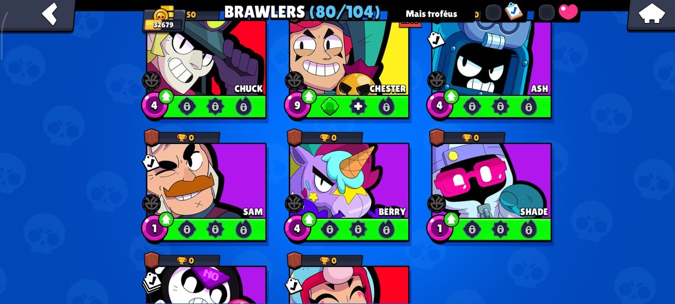 Conta Brawl Stars - 32.679 Troféus | 80/104 Brawlers | 109 Skins | 9 Hipercargas