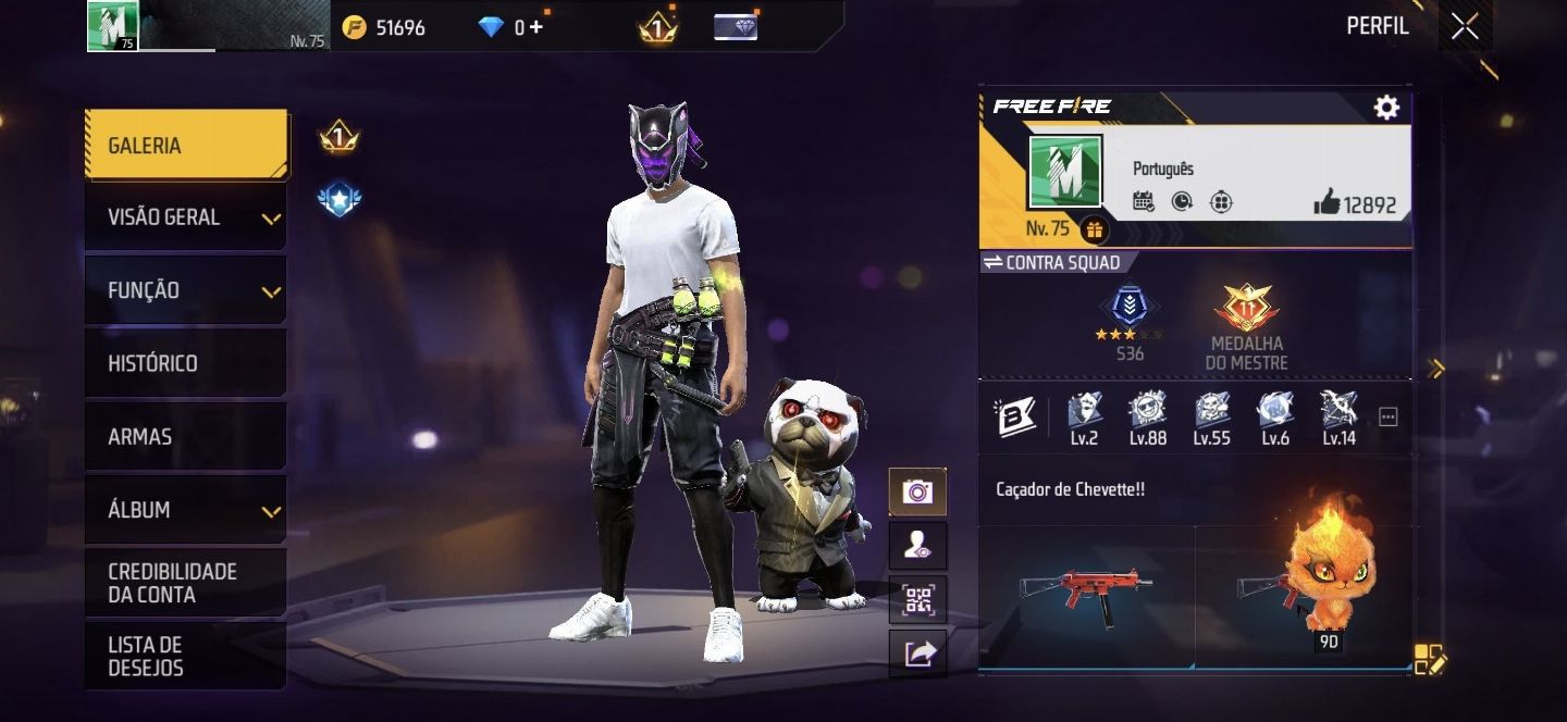 CONTA FREE FIRE LVL 75 ANTIGA