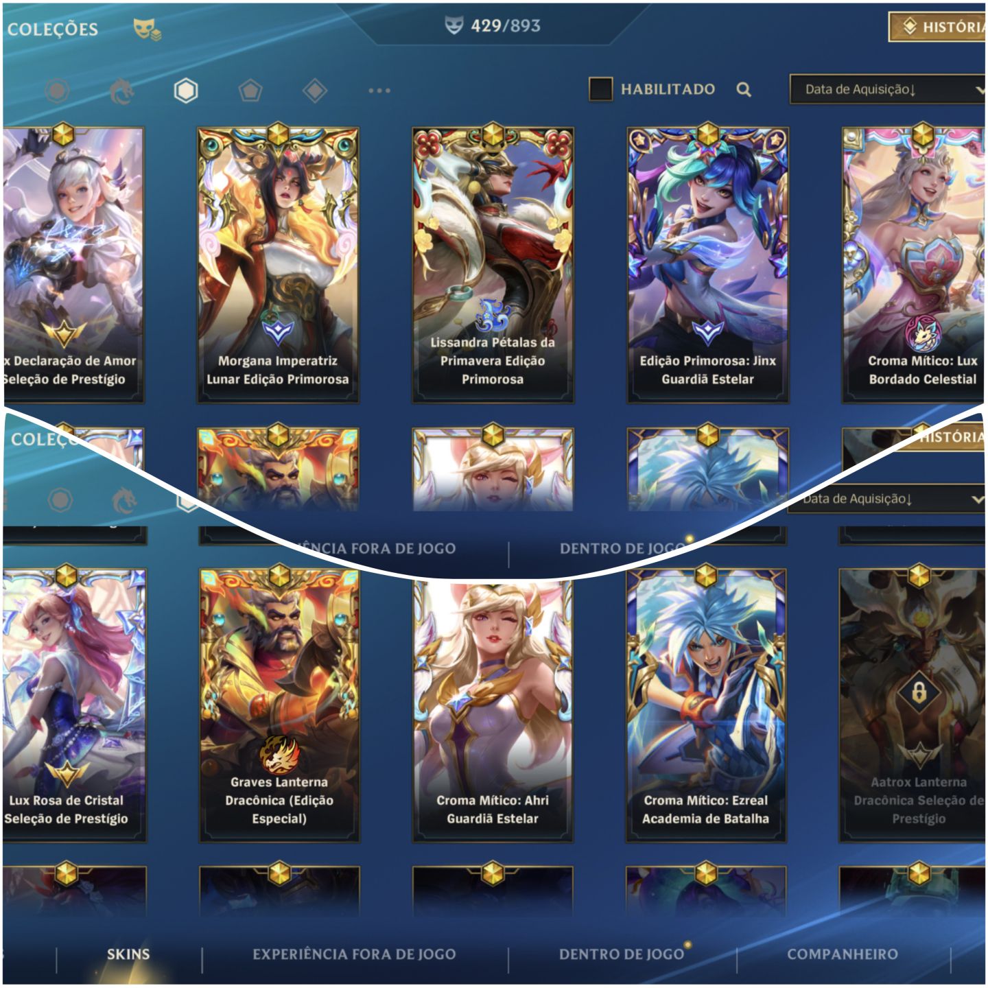 Wild Rift Desafiante 4x com 430 Skins/661 essências laranja, elo atual Mestre 3