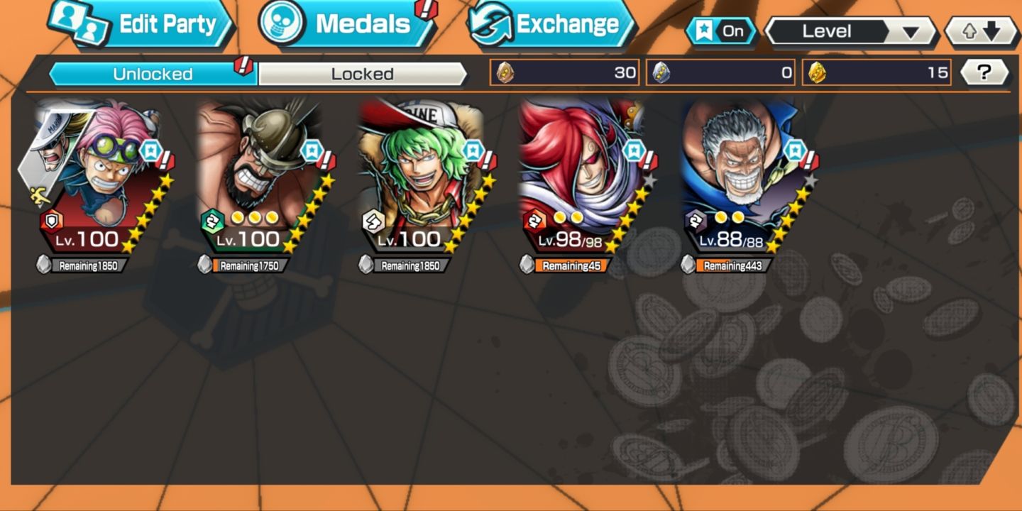 Conta de opbr com personagens ex e alguns lv 100