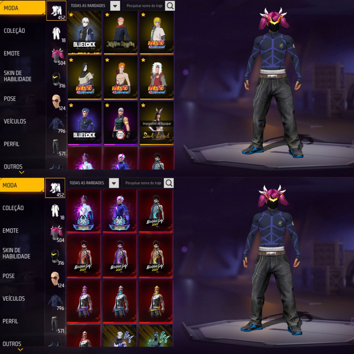 CONTA FREE FIRE FEMININA E MASCULINA, FOCO NO FEMININO