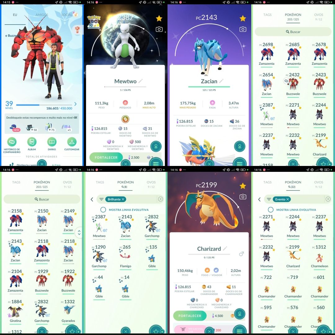 Nível 39! Mewtwo 100% Shiny , Charizard Evento, Zacian shiny Q209