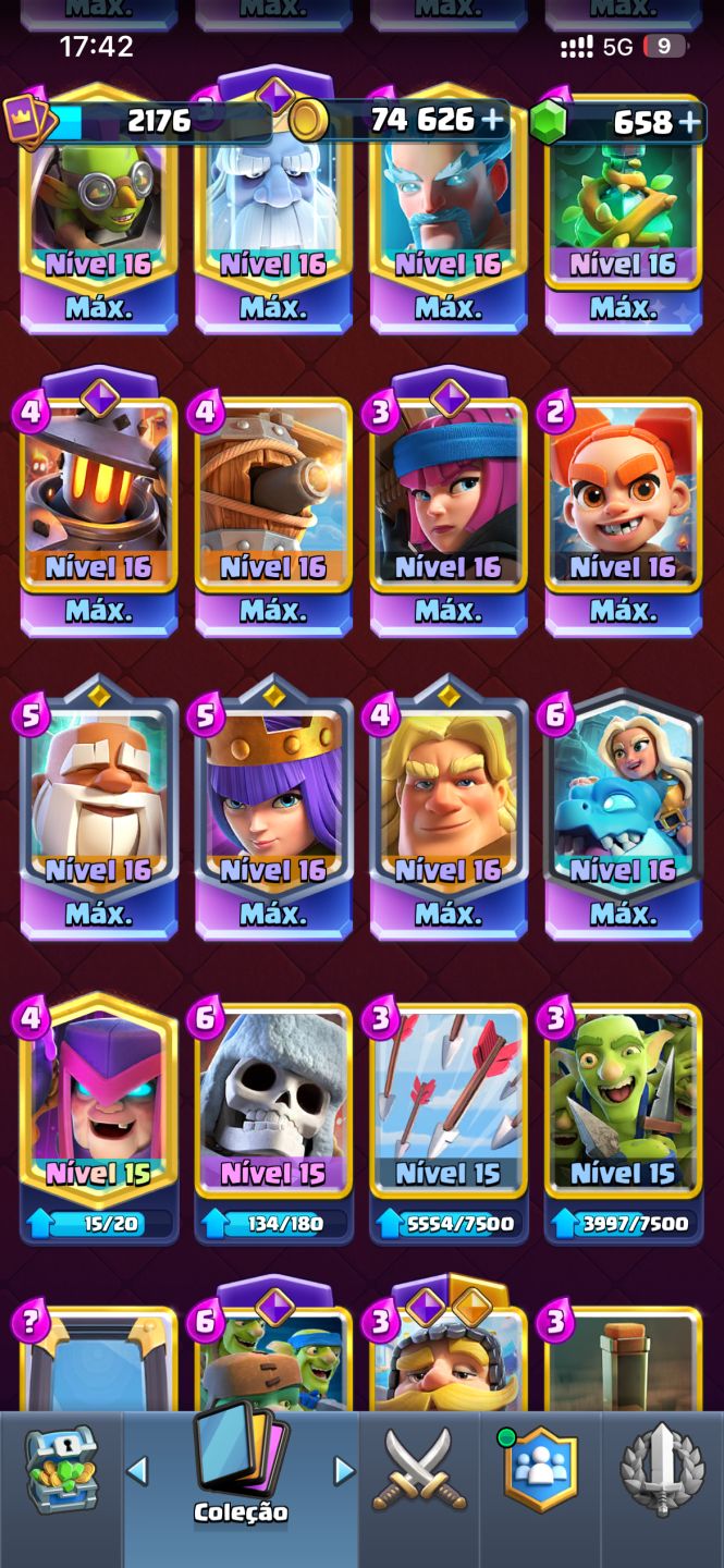 Conta de Clash Royale semi full, todas evo, 8 herois + 200 frag, 14mil trofeus