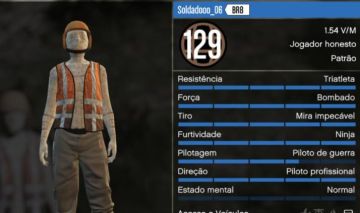 Lvl:129, 52m incluso, todas propriedades adquiridas 10 traje mod, 10 carros mod