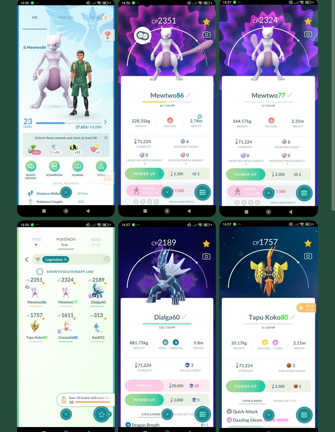 Pokémon GO Lv. 23 | 2x Mewtwo + Dialga Sombrio + Tapu Koko + Cresselia D400