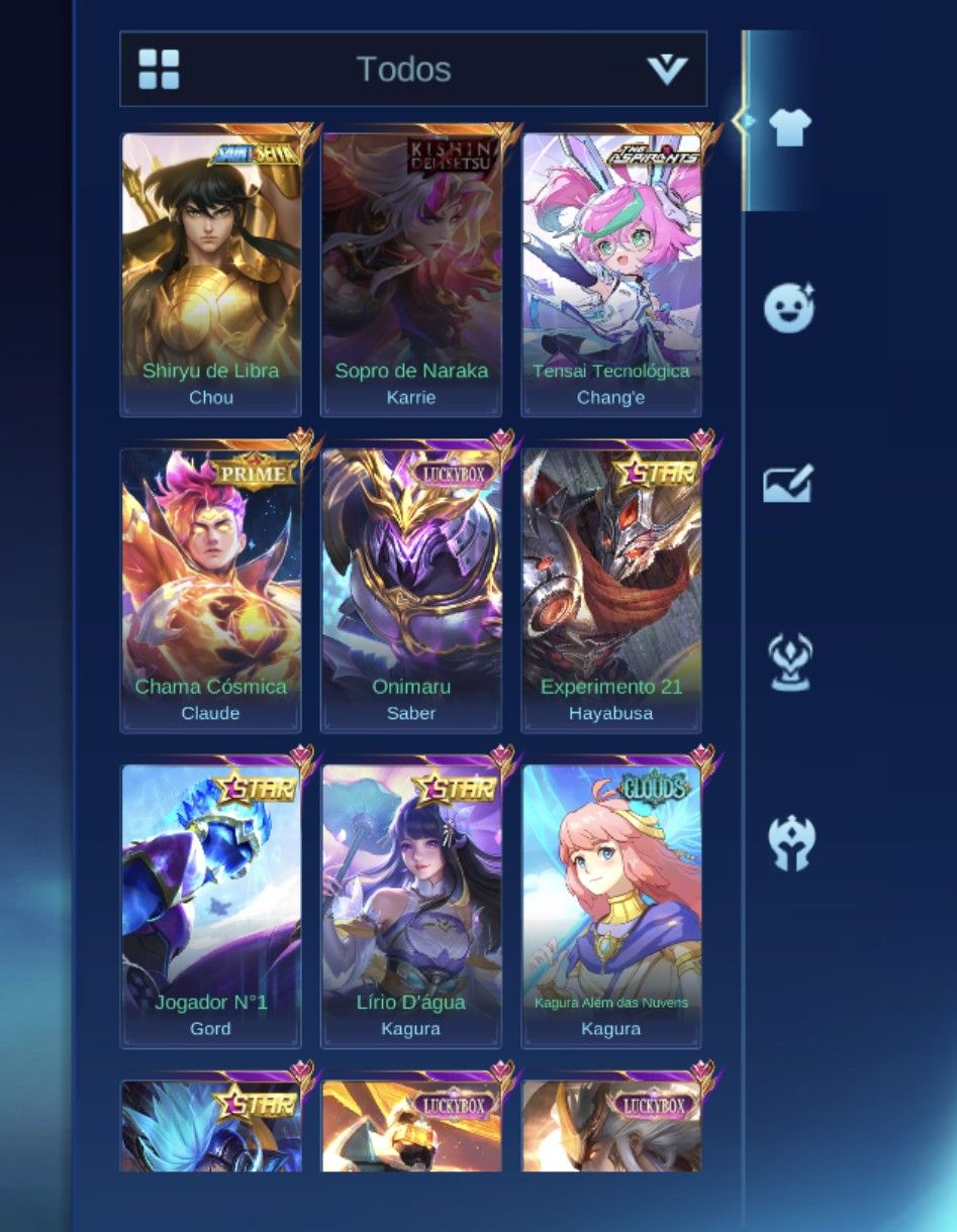 Mobile legends conta com 499 skin várias parcerias!