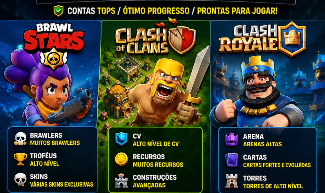 Brawl Stars + Clash of Clans + Clash Royale Os 3 jogos na mesma conta!