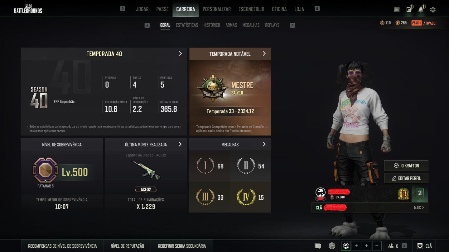Conta de PUBG Plus STEAM - LVL 500 - 3.420 horas - 6 Armas Pregressivas + croma