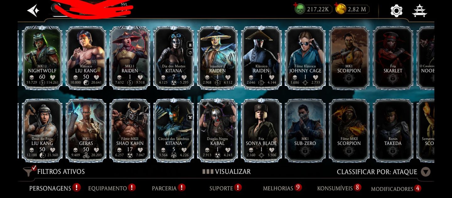 Conta mortal Kombat, Android, 215 K de Alma, varios épicos no X