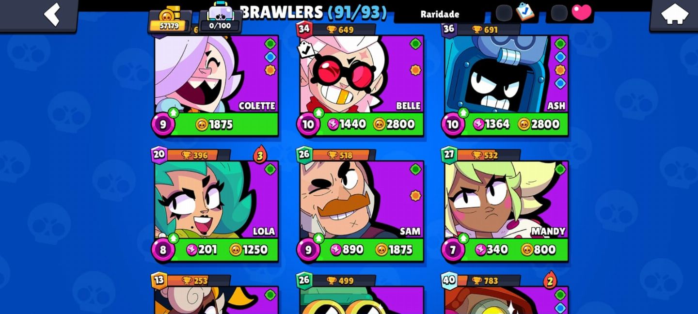 Conta Brawl Stars Rara 91/93 personagens - Vem no Certo
