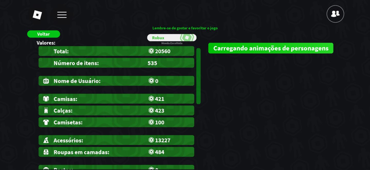 Conta muito boa Roblox mais de 20k robux gastos (um item de 4200 robux)