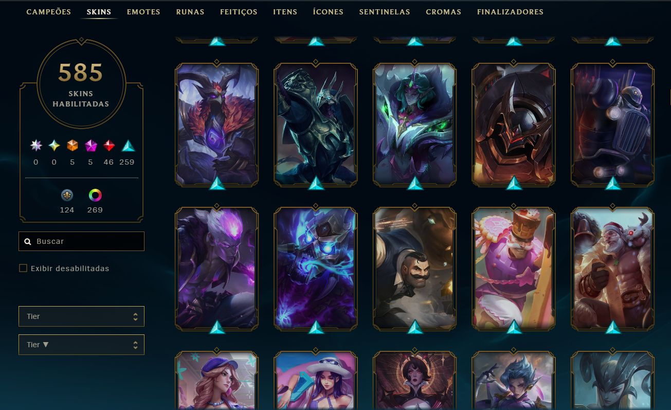 CONTA LOL, FULL CHAMPS, 240K ESSENCIA AZUL, LVL 793, 585 SKINs