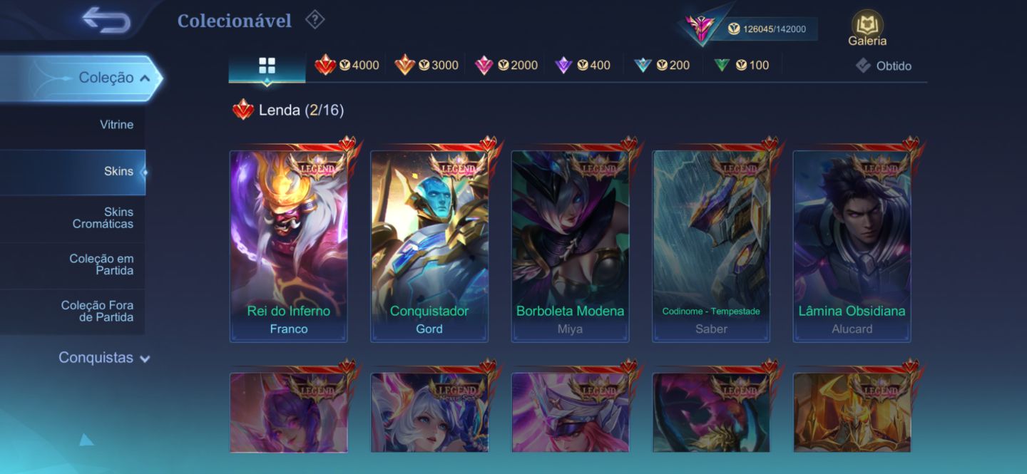 CONTA DE ELITE MOBILE LEGENDS TIER COLECIONADOR PRESTIGIADO II