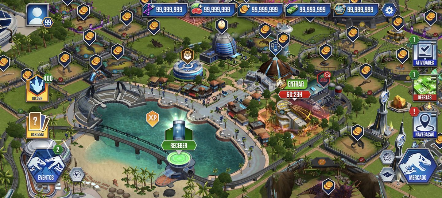 CONTAS JURASSIC WORLD THE GAME RECURSOS FULL + LVL MAX