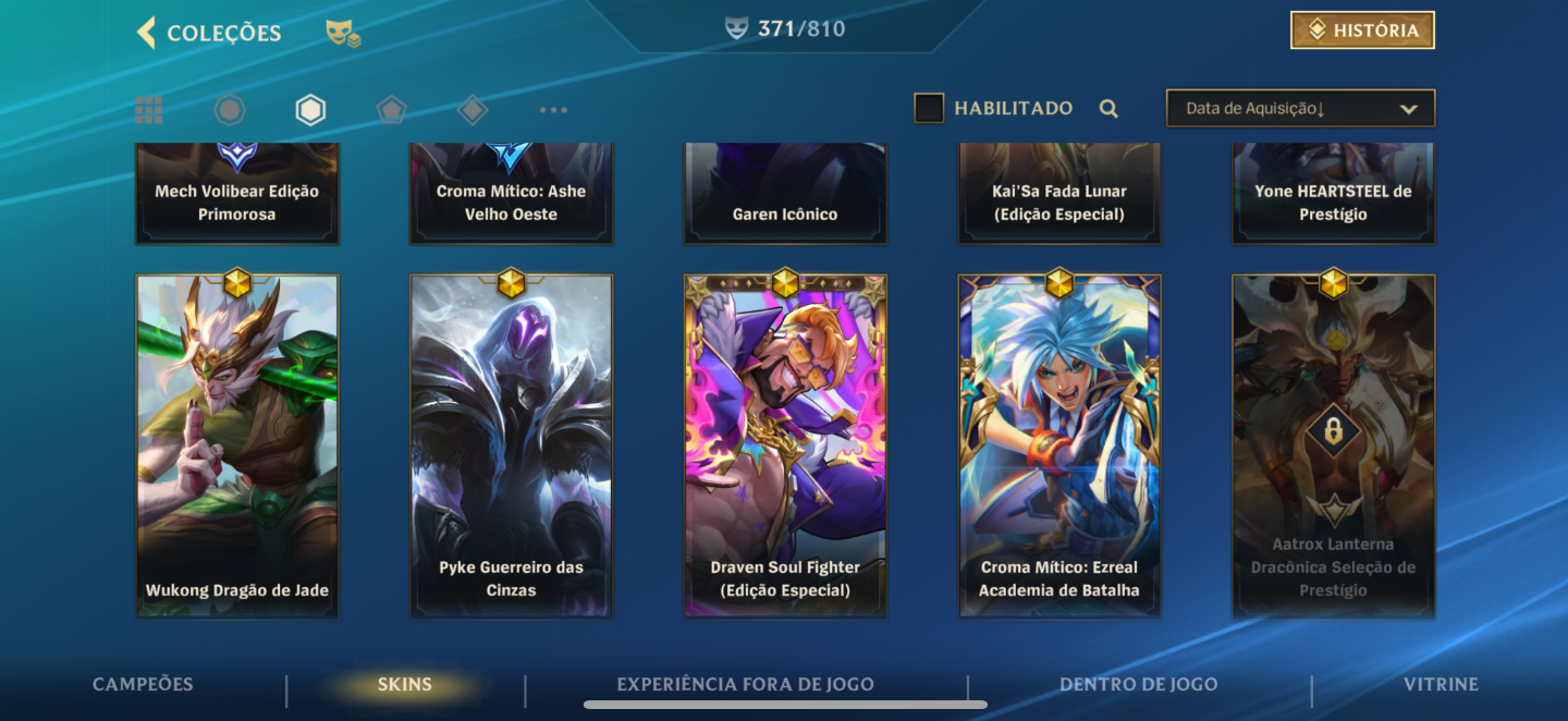 Conta wild rift 371 skins, já foi lenda e monarca