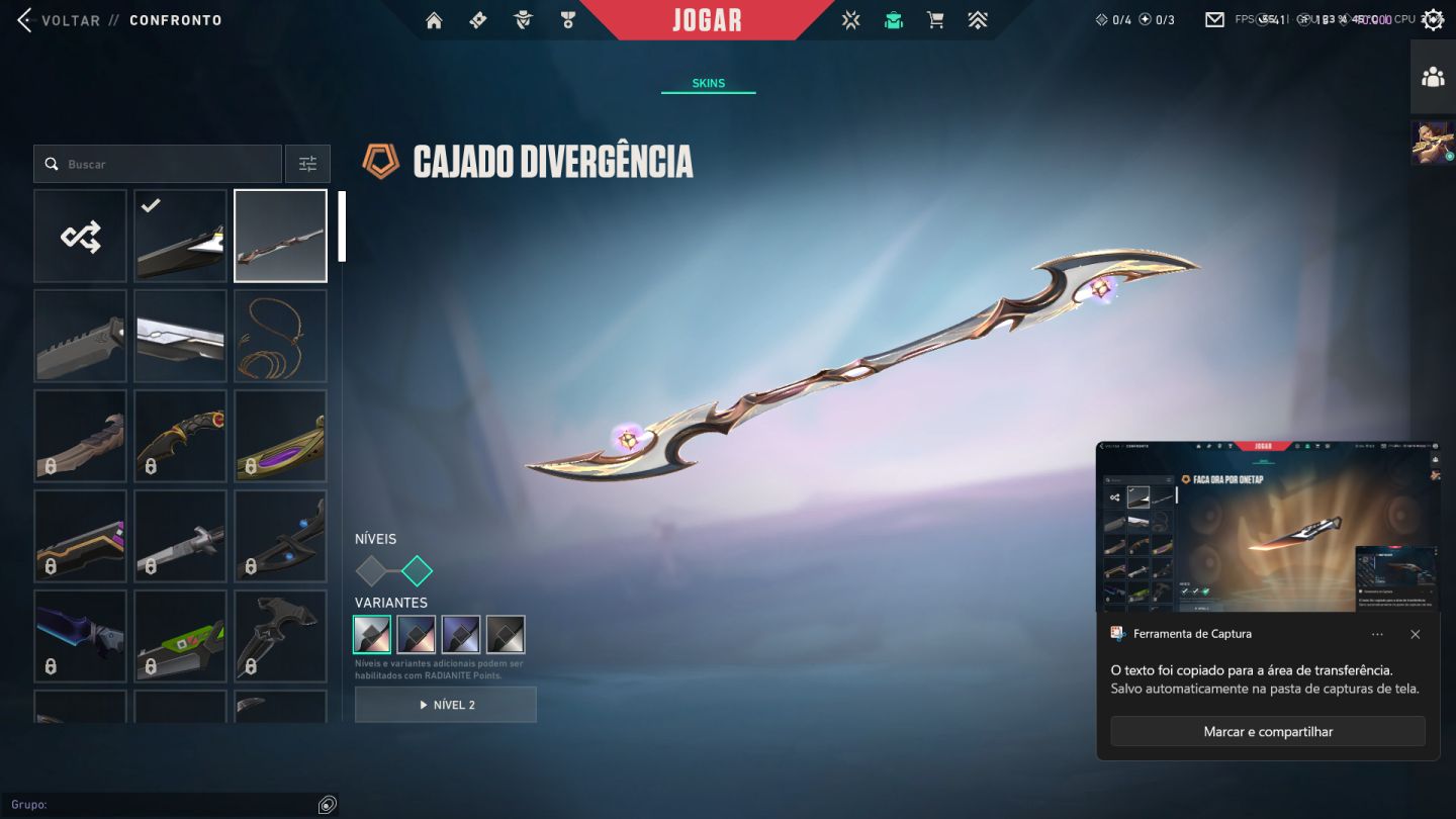 CONTA VALORANT LVL 232 | PLATINA | RGX + GAIA + GLITCHPOP + FACAS | FULL ACESSO