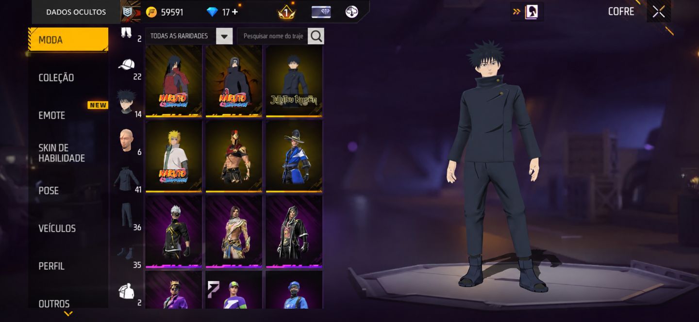 FF LVL 30 | NARUTO + MEGUMI | MESTRE BR/CS | THOMPSON GÁRGULA NV.4 | 59K OURO