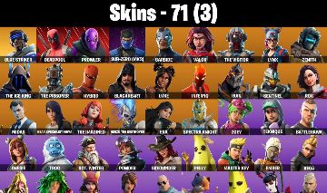 CONTA FORTNITE COM 71 SKINS BLUE STRIKER/PROWLER/CARBIDE/VALOR/RUIN/INFERNO