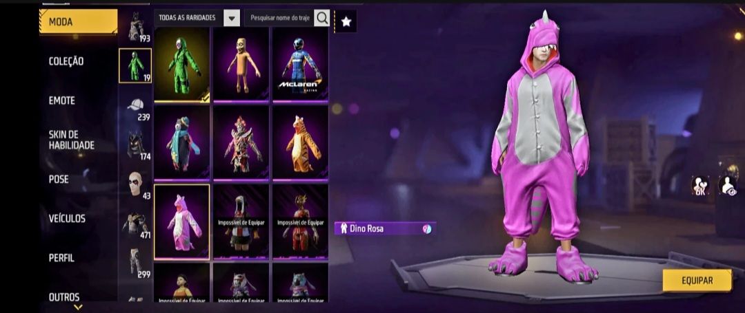 Conta Free Fire Gemada | 450+ Peitorais | Fadinha | Criminal Verde