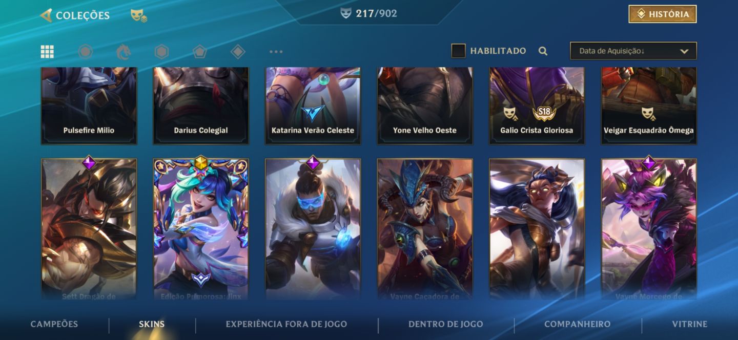Conta de wr super rara e old com mais de 200 skins e todos os campeões