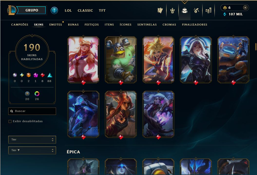 Conta LoL - 190 skins