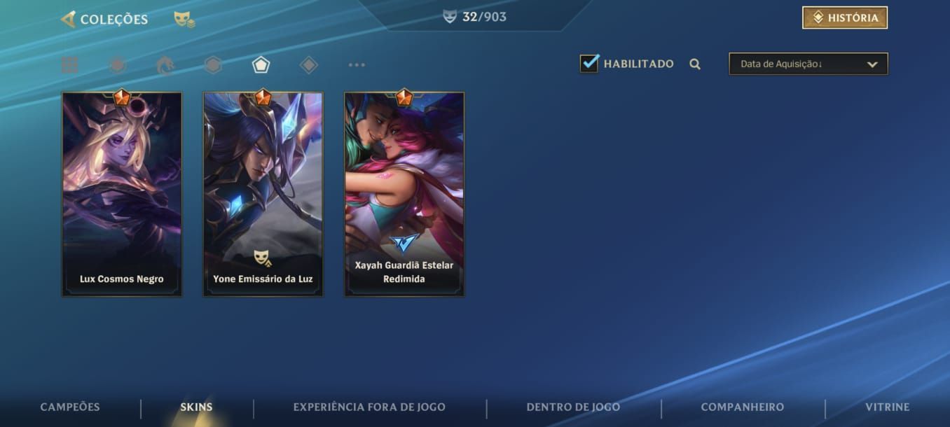 Conta Wild Rift com algumas skins, com +900 essências laranjas (Espólio)