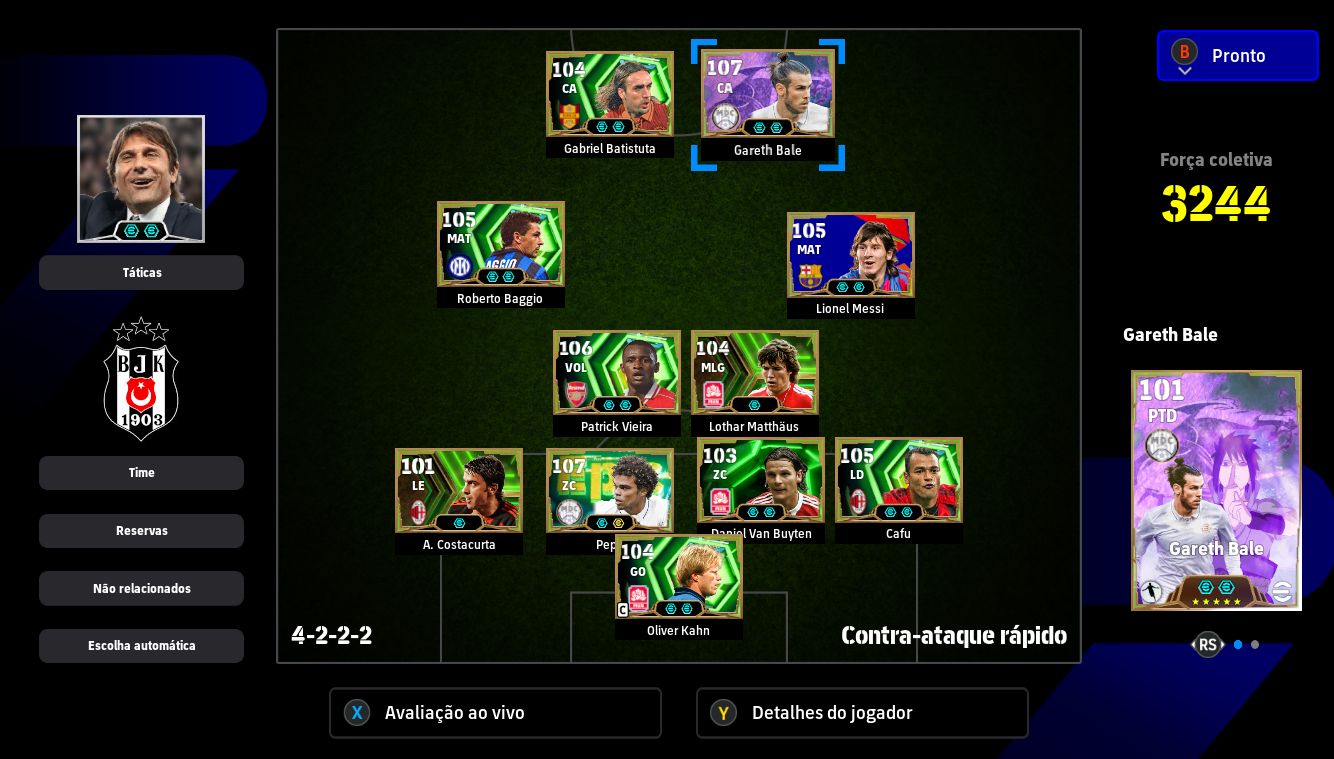 CONTA STEAM eFOOTBALL FORÇA 3244 | GARETH BALE 107, PATRICK VIEIRA 106, MESSI
