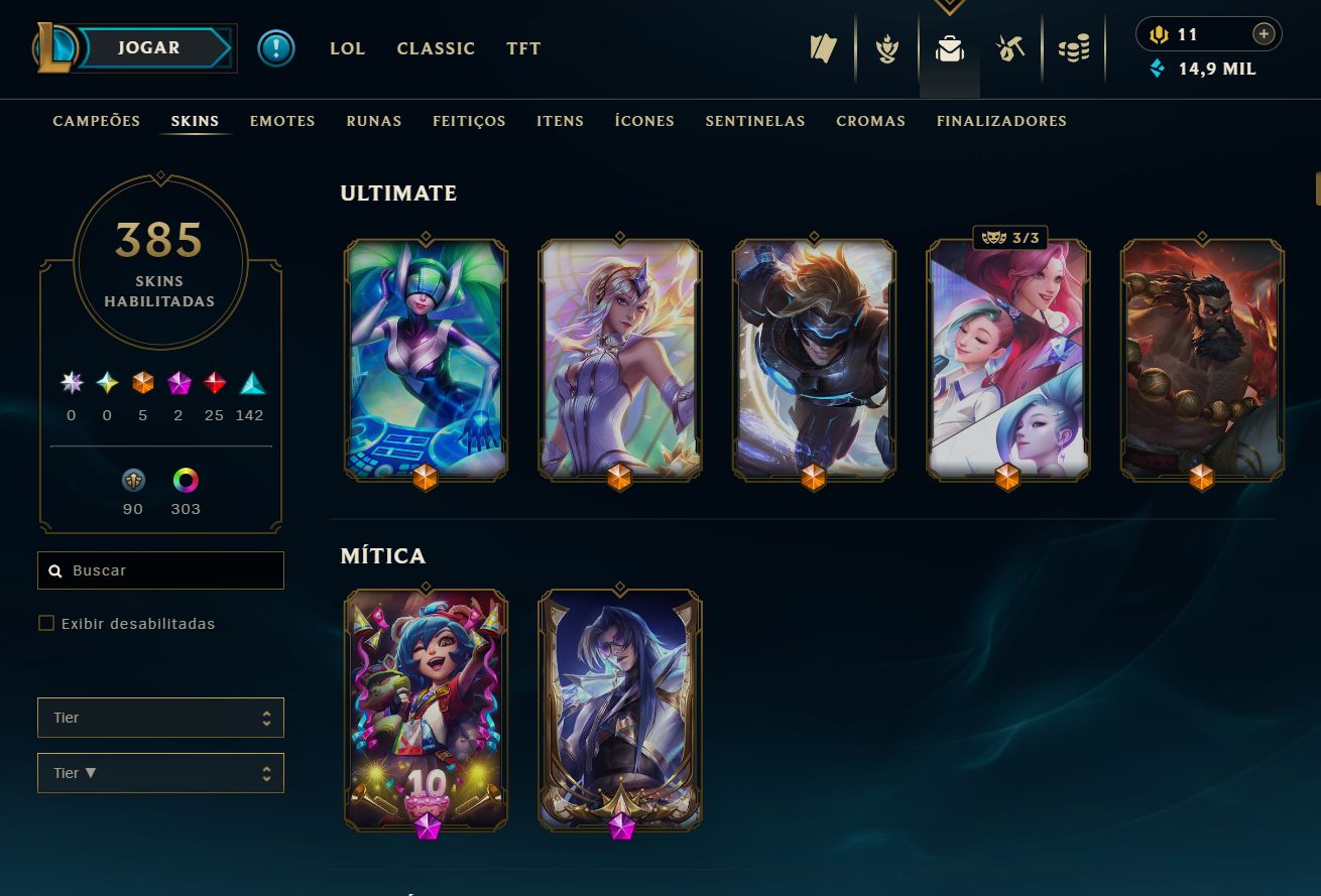 Lvl 498 | 385 Skins | Icones 2012 | Morgana Vitoriosa, Bordas de Skins e Mais..