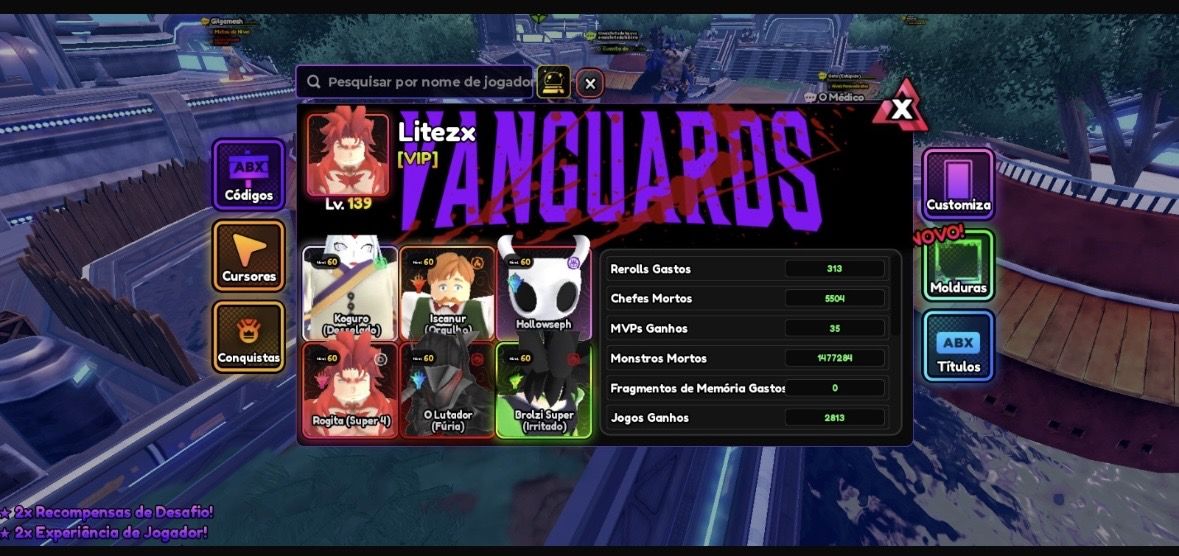 Conta de blox fruit, vanguard, jujutsu infinit, basketball e roube brainrot