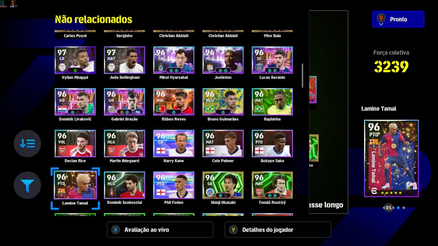 Conta PC Steam Ibrahimovic 110, Buffon 108, Vini Jr 105, Adriano 106 e CIA