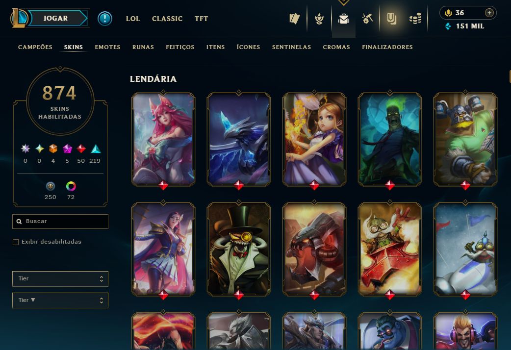 Conta Lol de 2014 / 874 Skins / Nivel 448 / 408 Icones