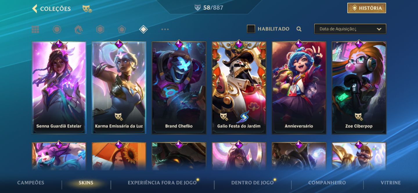Conta desafiante cheia de skins