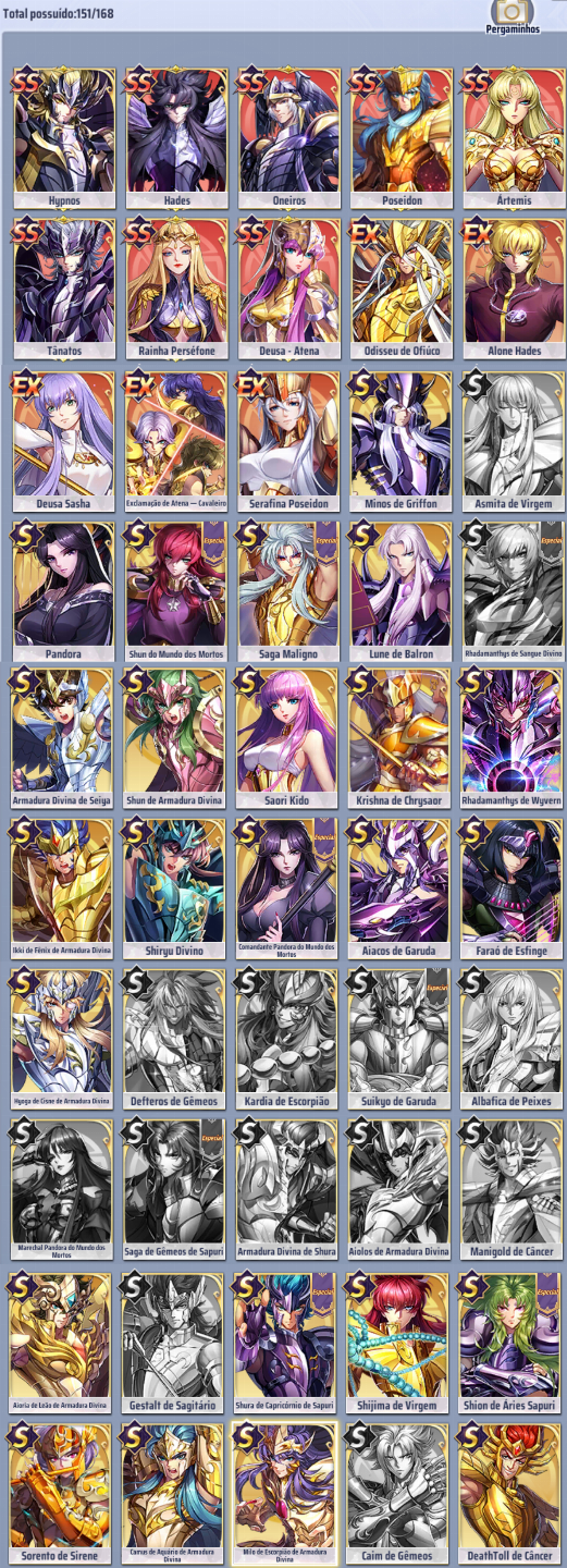 Conta Saint Seiya Awakening bem upada com varios personagens