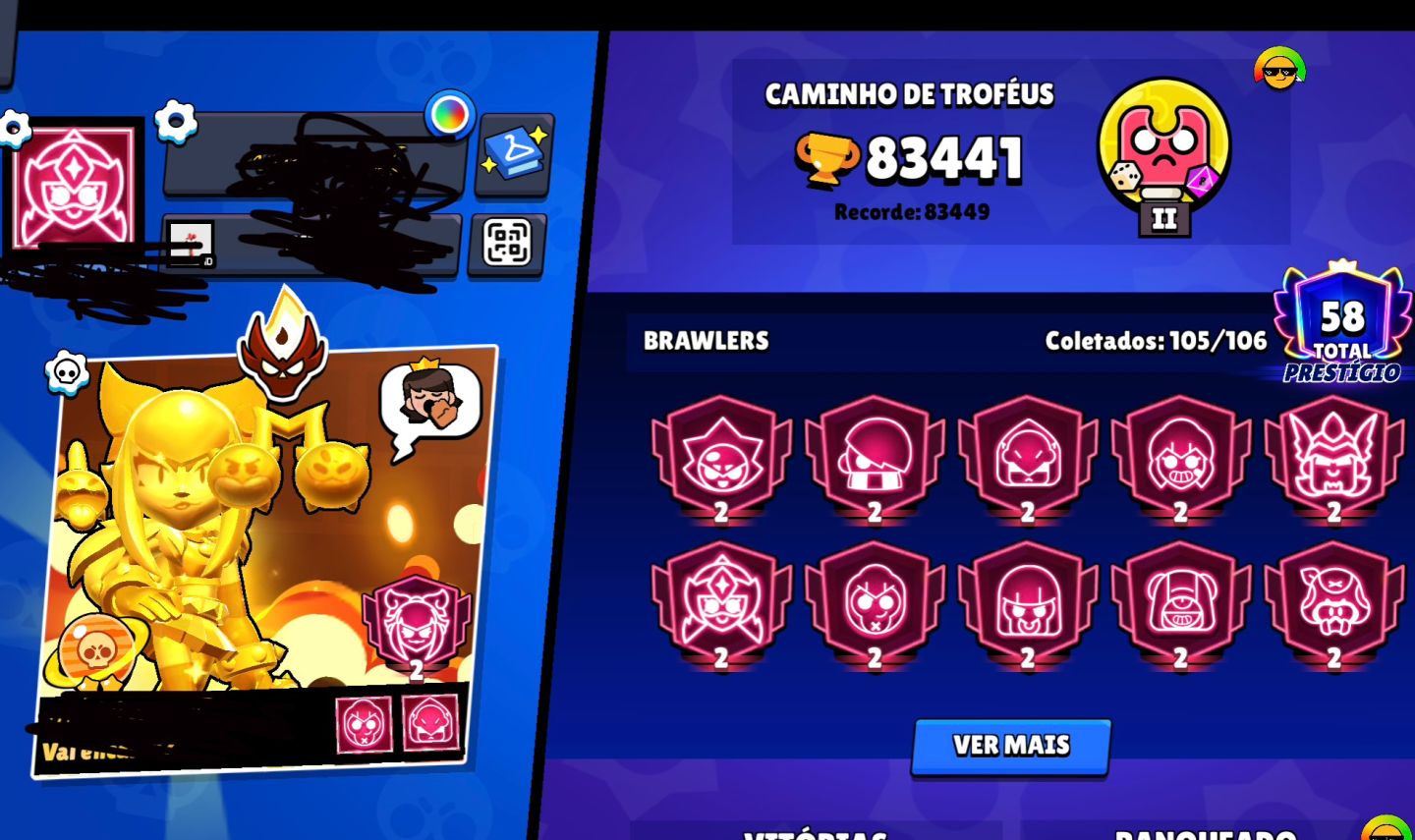 Conta Brawl Stars 83k Troféus, Todos Brawlers, 400+ Skins, Mestre, 46 HC Full!