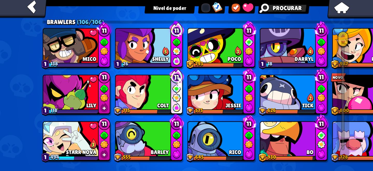 CONTA BRAWL STARS COM SKIN SHELLY ESTRELAR