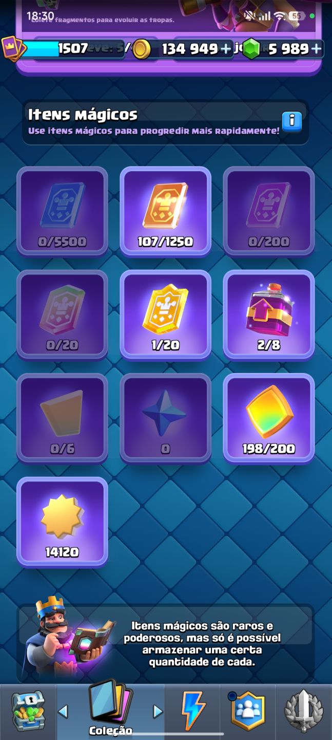 CONTA CLASH ROYALE LVL 21 + 8K TROFÉUS + 6K GEMAS + TORRE E CARTAS LVL 14, +