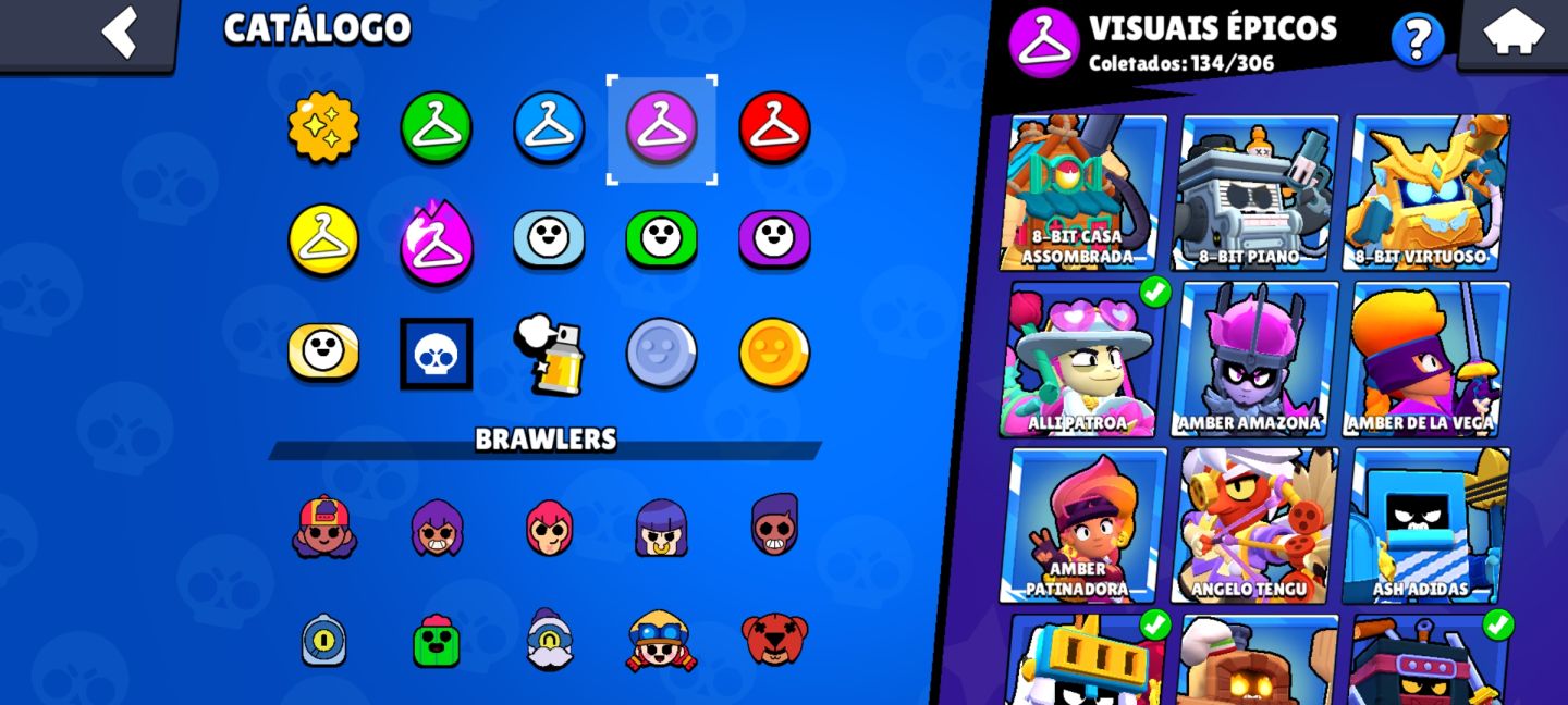 Conta de brawl de 2020,todos os brawlers,skins de hyper,brawlers quase 3k