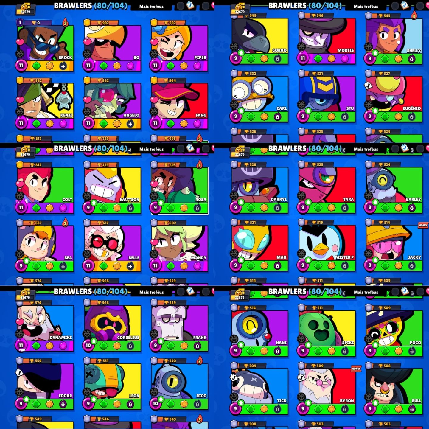 Conta Brawl Stars - 32.679 Troféus | 80/104 Brawlers | 109 Skins | 9 Hipercargas