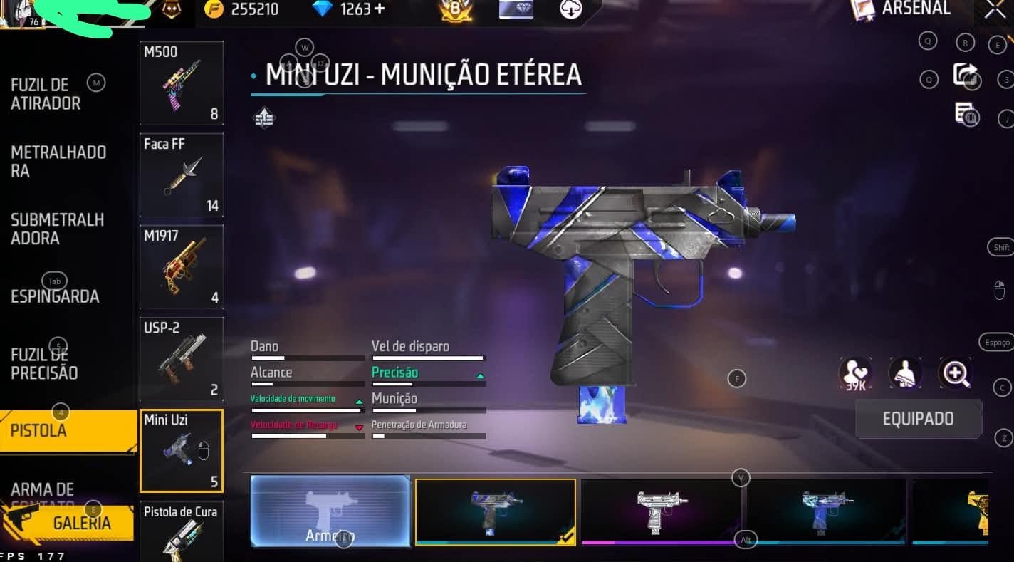 Conta freefire ump atributada de dano e xm8 de dano