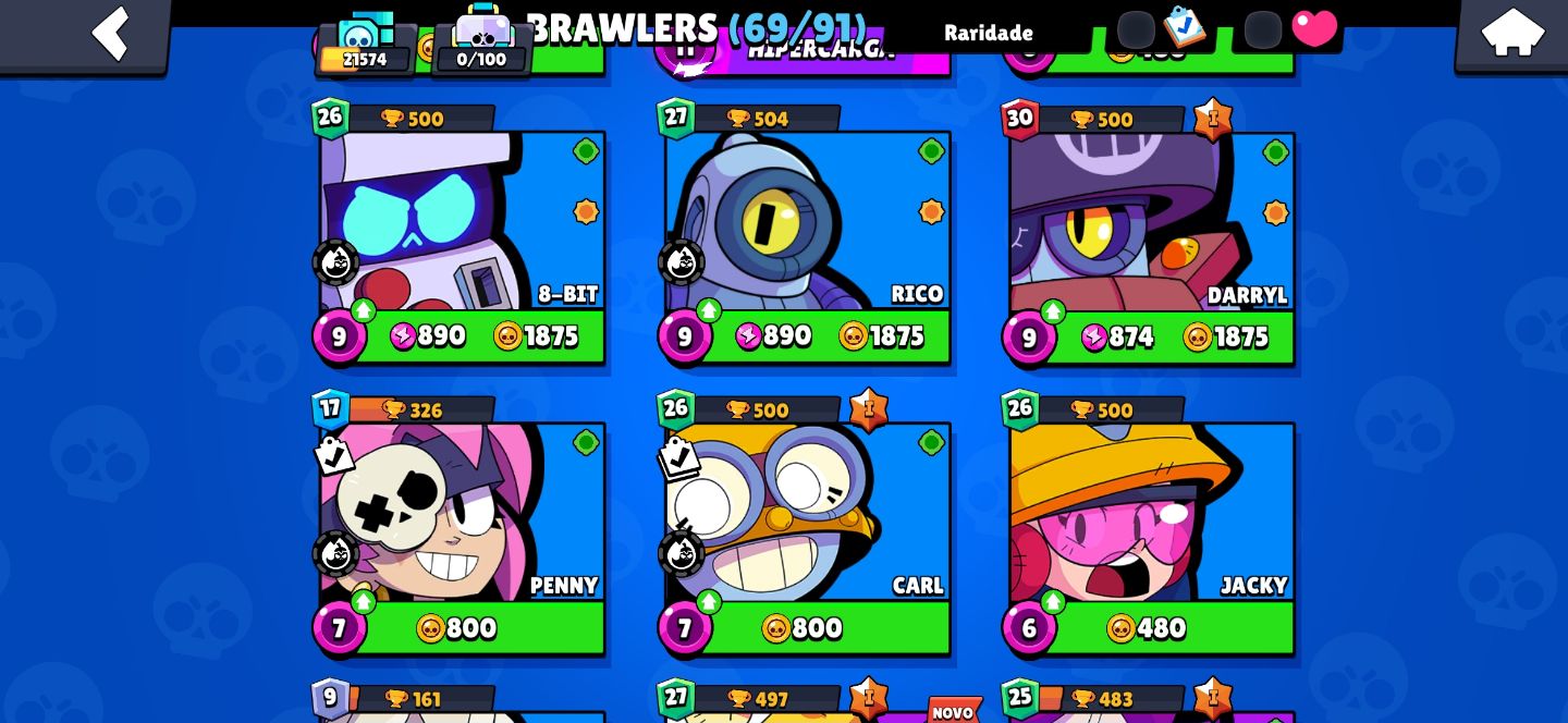 CONTA BRAWL STARS 21k 69 BRAWLERS ANO 1